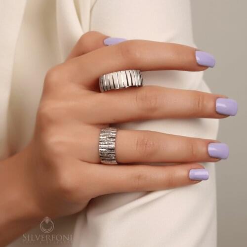 SILVERFONI 925 Sterling Real Silver Wedding Rings Set For Men And Women Jewelry Cambered Bands Anniversary Gift New Season