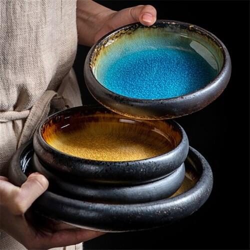 Creative Ice Crack Glaze Ceramic Dinner Plate Japanese-style Retro Sushi Steak Plate Dessert Dish Salad Fruit Plate Tableware