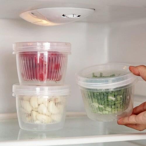 Creative Round drain sealed box for Ginger garlic onion refrigerator food crisper debris Fridge box tray kitchen organizer