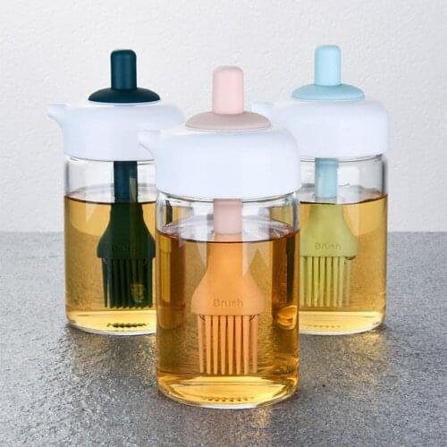 Creative Glass Oil Bottle With Brush Vinegar Bottle For Grilling Frying Sauce Pot Spice Jar Cooking Oil Brush Kitchen Supplies
