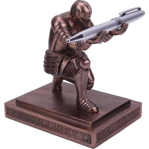 Creative Knight Desk Pen Holder & Desk Decoration Accessories Gift with a Cool Pen for Office and Home Resin Knight Pen Holder