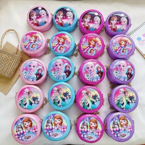 Kindergarten Frozen Cartoon Pattern Creative Round Bag Must-have Messenger Bags for Holiday Picnics Elsa Princess Sophia