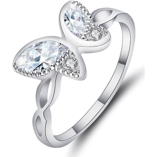 Hot Explosion Fashion Lady Simple Intersecting Flower Butterfly Zircon Ring Party Jewelry Accessories