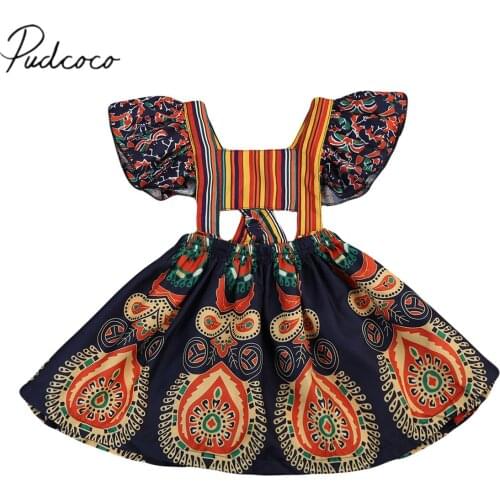 2018 Brand New Boho Toddler Baby Kids Girls Summer Floral Backless Dress Beach Party Dresses Ethnic style Floral Dresses 1-6T