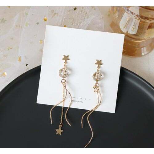 ZDMXJL 2021 New Hot Fashion Womens Earrings Fine Sweet Star Long Eardrop Earrings For Women Girl Party Gifts Jewelry Wholesale
