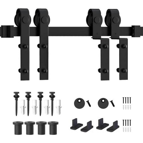 Bypass Sliding Barn Door Hardware Track Bent Hanger Slides System 4-9.6FT Doors for House Wood Gate