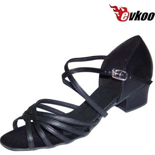Evkoodance Latin Dance Shoes Girls 3cm Heel Height Wide And Low Heel Pu Material Black and Khaki Color For Girls Evkoo-361