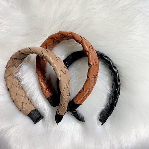 Orgin Summer Unique Design Weave Pu Leather Hair Band for Women Temperament Wide Irregu Everyday Hair Band Jewelry Accessories