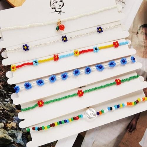 Korean Style Bohemia Daisy Flower Multicolor Small Beads Choker Necklace For Women Elegant Handmade Necklace Party Jewelry