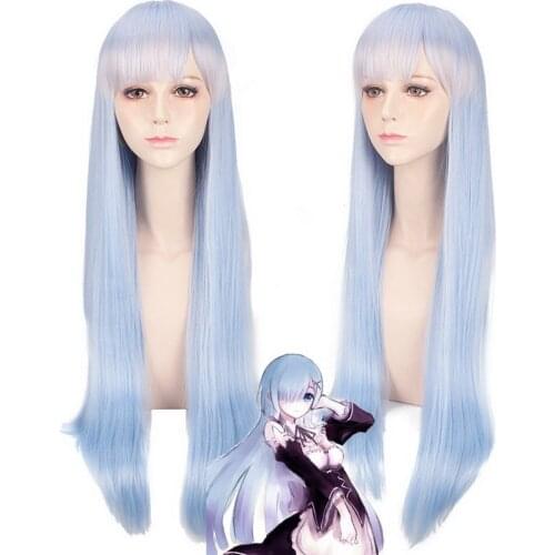Re:Life in a different world from zero Rem Ram Cosplay Wig Anime Costume Pink Blue Long Straight Synthetic Hair Party Wigs