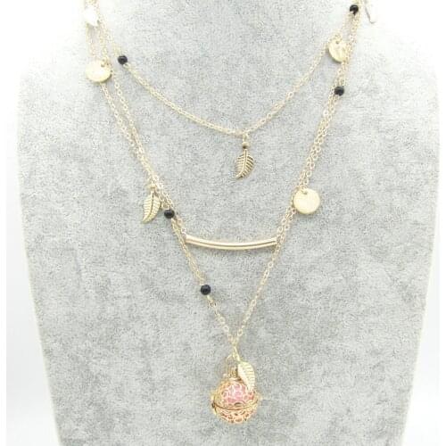 The Popular BOHO Style Chain Layered Leaf and Coin DIY Locket Lady`s Essential Oil Diffuser Necklace