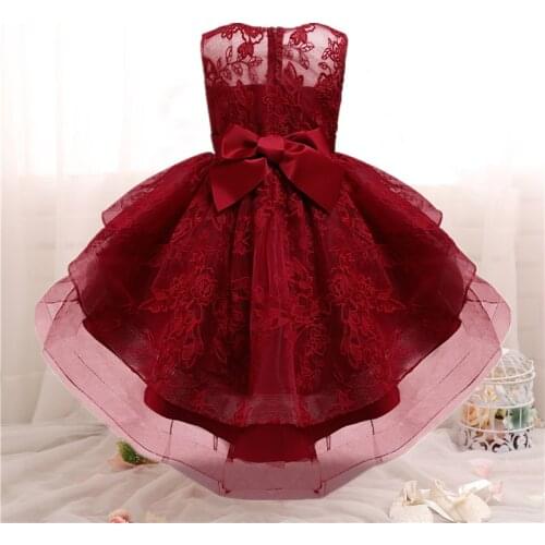 Red Christmas Costume For Girls Flower Girl Dresses For Weddings 3-10 Yrs Children Holiday New Year Floral Lace Girls Dress