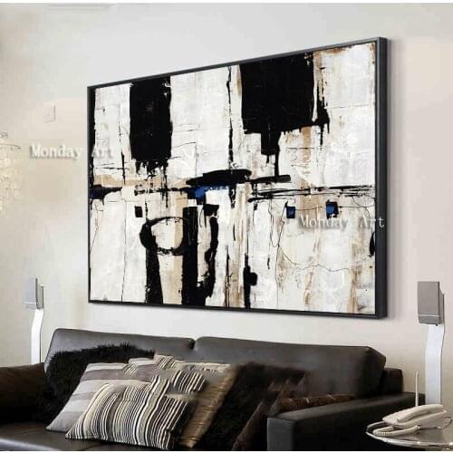 Handpainted thick knife abstract oil painting Black white blocks wall Painting home Decor canvas Oil Painting artwork picture