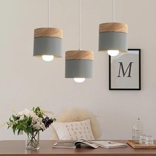 Nordic Dining Room Chandelier Macaroon Modern Simple Solid Wood Living Room Store Bar Balcony Corridor Led Wood Pendant Lights
