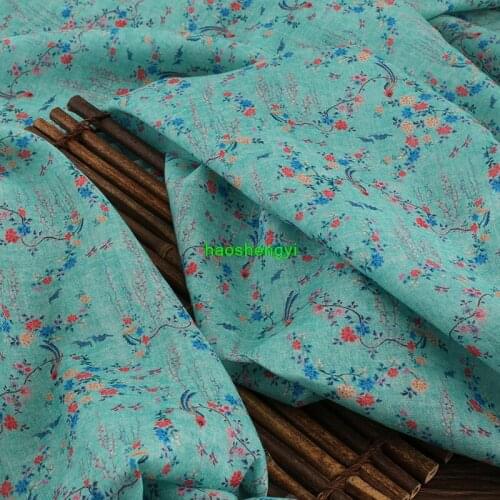 Original design printed pure ramie garment fabric, high-end hemp dress robe fabric