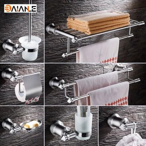 Stainless Steel Towel Rack Towel Bar Paper Holder Cloth Hook Basket Shelf Soap Dish Toilet Brush Holder Bathroom Hardware