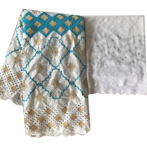 High Quality Bazin Riche Tissu African Sewing Materials Embroidered Tulle Lace Cotton Mesh Fabric Ankara Dresses 5+2 yards/lot