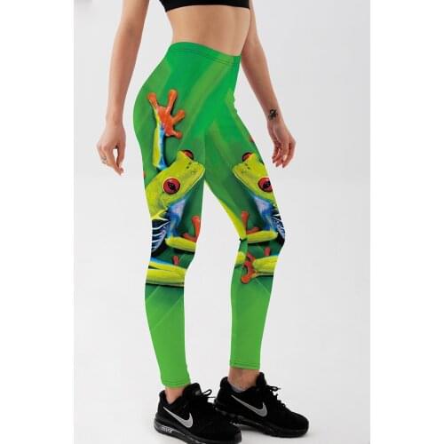 Qickitout New Summer Style Women Leggings Green Frogs Printed Workout Fitness Leggings Elastic Waist Ankle Length Leggings S-4XL