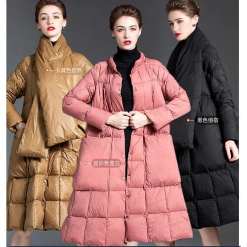 Female new winter womens jackets fashion casual loose long warm down coat brand ladies parkas Lightweight down jacket Khaki