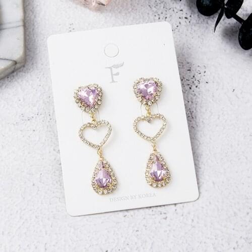 Korean Style New Design Crystal Love Heart Shiny Rhinestone Water Drop Earrings for Women Long Elegant Girls Pendientes 5B3037