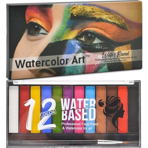 12-color Face Body Painting Oil Safe Kids Flash Tattoo Painting Art Halloween Party Makeup Dress Beauty Palette with brush kit