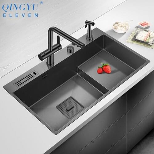 2021 Nanometer Stepped kitchen Sink 304 Stainless Steel 4mm Thickness 220mm Depth Large Size Handmade Knife Holder Kitchen Sinks
