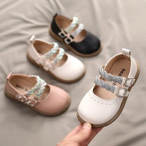 2021 Autumn Baby Girls Leather Shoes Infant Toddler Rhinestone Princess Shoes Non-slip Soft Bottom Children Birthday Party Shoes