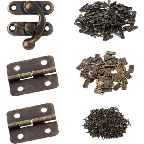 80Pcs Small Box Hinges, 40 Sets Antique Right Latch Hook Hasp Wood Jewelry Box Hasp Catch Decoration Bronze Tone