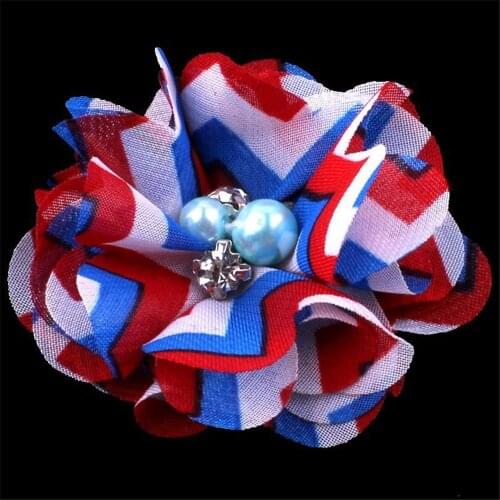 Free DHL Wholesale 500pcs/lot 5.5cm Mini Chiffon Shabby Frayed Chevron flower with Pearl Rhinestone no clips flat back