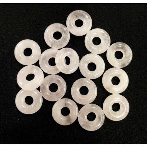 Wholesale 12pcs natural rose quartzs stone pendants Fashion pink gogo donut round Safety buckle beads For jewelry making 15*5mm