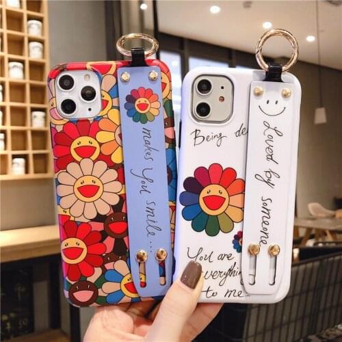 Cute Sun Flower with Wrist Strap IMD Soft Shell for Iphone 11 11pro 8 8P 7 7P XR Xs Phone Case Design Type Size Function