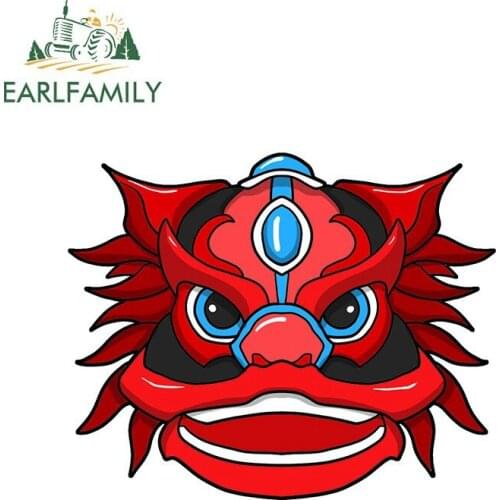 EARLFAMILY 13cm x 10.6cm Chinese Traditional Dragon Boat Festival Lion Head Car Stickers Waterproof Decals Lowrider Car Wrap