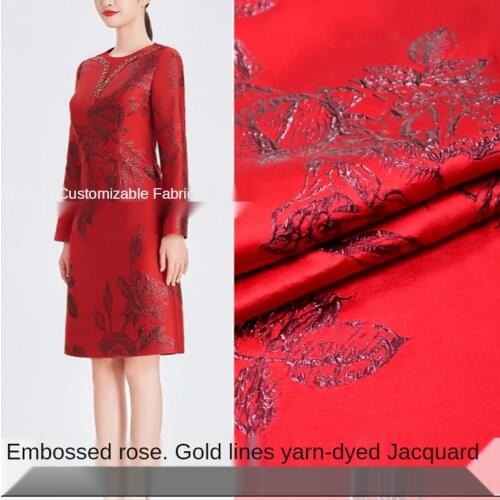 European and American Elegant Gold Silk Rose Yarn -Dyed Jacquard Dress Suit Jacket Fashion Fabric Brocade
