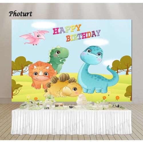 PHOTURT Cute Dinosaur Backdrop Newborn 1st Birthday Party Background Jurassic Polyester Vinyl Photography Banner Decoration Prop