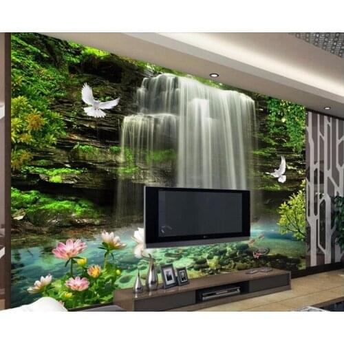 Waterfall Pigeon Flower Wall Mural Custom Photo Wallpaper Living Room Home Decor Luxury Nature Wall Papers 3d Makeup Backdrop