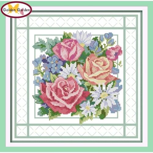 GG Four Season Flowers Stamped Cross Stitch Kits 11ct 14ct Embroidery Set Chrinese Counted Cross Stitch Pattern for Home Decor