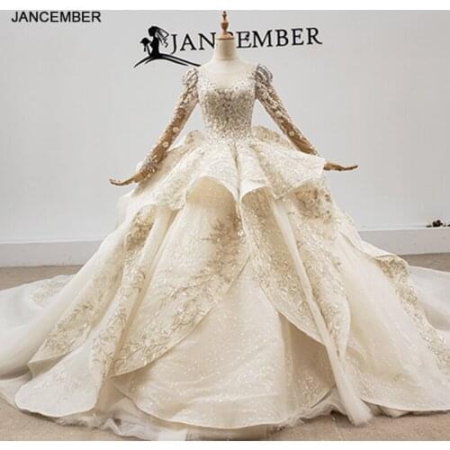 HTL1625 Flowers Composed Of Beads And Pearls The Shoulders Have Large Crystals Wedding Dress 2020 O-Neck свадебное платье