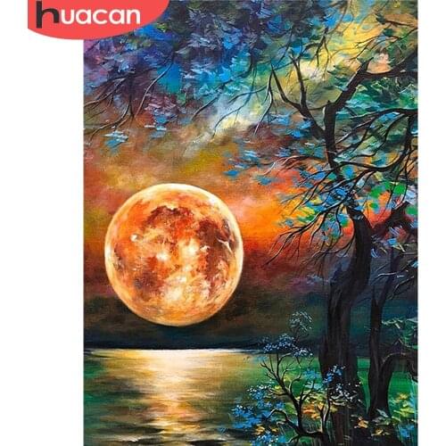 HUACAN 5D DIY Diamond Painting Moon Diamond Embroidery Landscape Full Square Drill Mosaic Home Decoration