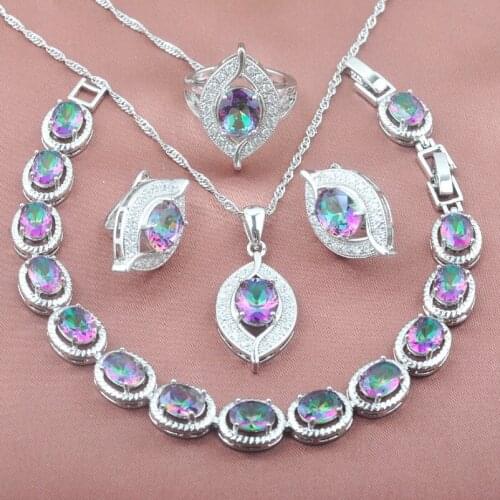 Exquisite Jewelry Set For Women Wedding Jewelry Rainbow Zirconia Earrings Necklace Pendant Rings Bracelet Set YZ0230
