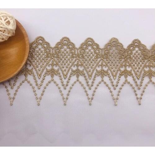 1 Meter/lot Width 10.4cm Gold Thread Water Soluble Lace Applique Net Yarn Embroidered DIY Wedding Dress Garment Accessories