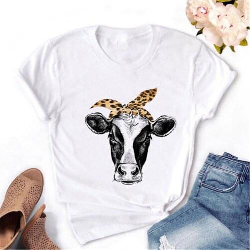 Maycaur Kawaii Leopard Cow Bandana Print Women Tshirt Cartoon Print T-shirt Harajuku Tshirt Funny Tops Tees Summer Femme Shirts
