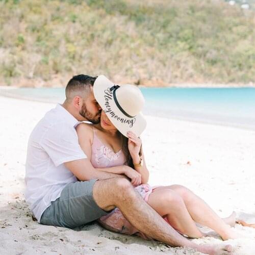 Honeymoon travel floppy beach hat summer wedding Miss to Mrs wife Bride Newlywed just married Vacation gift present Photo props