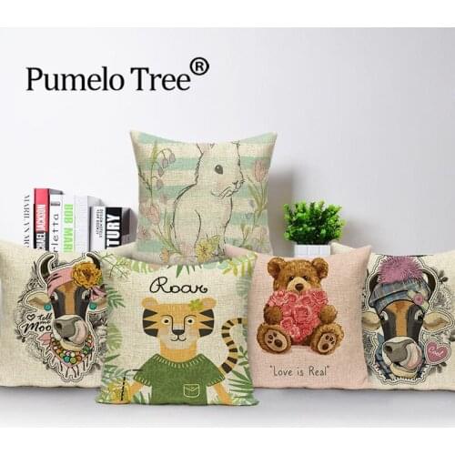 Cute Animal Avatar Pattern Throw Pillow Cushion Cover Horse Home Decoration Cushions Pillowcases Lion Car Sofa Decor Pillow Case