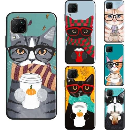 Cute Coffee Milk Cat Case For Huawei P30 P20 P40 Pro Mate 10 20 Lite P Smart Z 2019 Nova 5T Honor 8X 9X 8A 10i