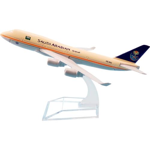 Alloy Metal Air Saudi Arabian B747 Airlines Airplane Model Boeing 747 400 Airways Plane Model Stand Aircraft Kids Gifts 16cm