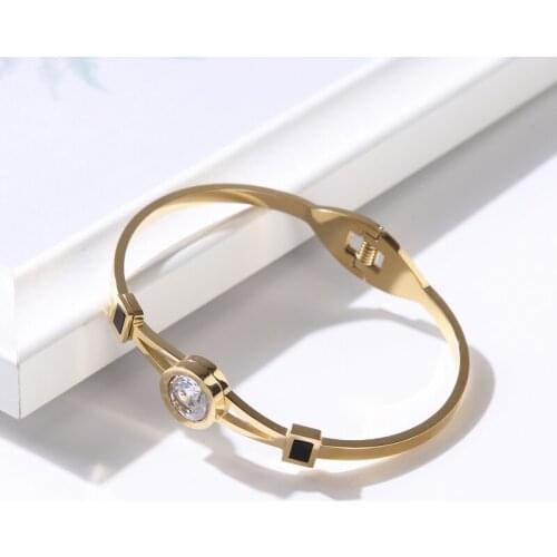 Trendy CZ Crystals Rinestones Stainless Steel Bracelets Bangles For Women Girls Crystal Bangle Cuff Bracelet Jewelry