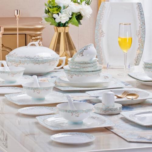 60 Heads jingdezhen ceramics Dinner Tableware Set Pot Rice Bowl Salad Noodles Bowl Plate Dish Bowl tablewar dish set