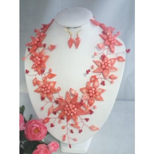 New Style Wrap Beauty Necklace With Pink Flower Coral Beads Jewelry For Wedding 21"