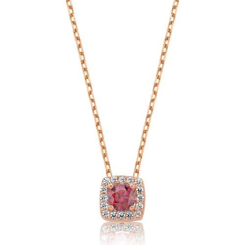 Valori Jewels 0.25 Carat, Zirconia Red And White Round Gemstone, Rose Gold Plated, Sterling Silver Necklace