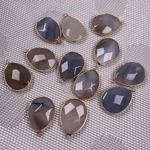 1PC Natural Stone Grey Agates Pendant Drop Shape Faceted Gem Stones Charms for DIY Women Jewelry Making Necklace Earring 23x33mm
